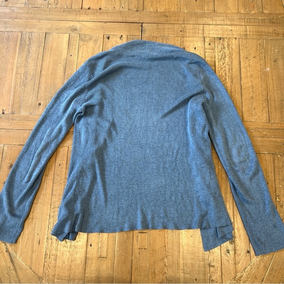 Eileen Fisher Linen Open Front Cardigan Sweater Medium Blue Preppy Coastal Drapy - Picture 6 of 9